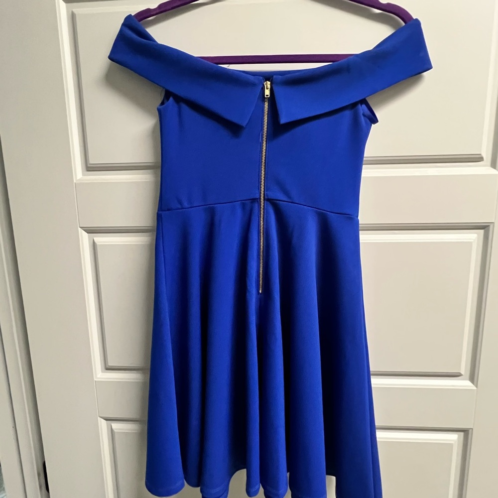 Blue off shoulder dress